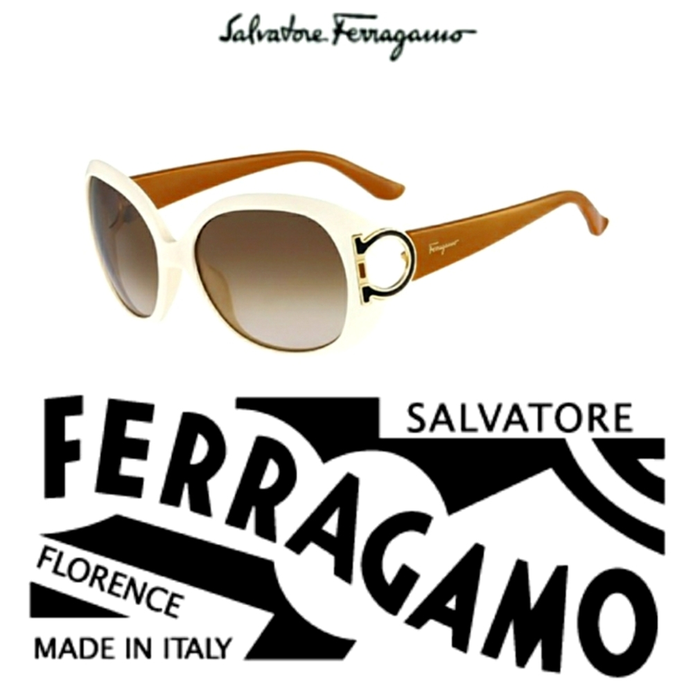Salvatore Ferragamo 🤎 Ivory & Tan round sunglasses 100% Authentic